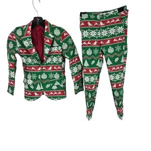Suitmeister Kids Christmas Ugly Sweater Suit Set Blazer Pants Green Red Medium